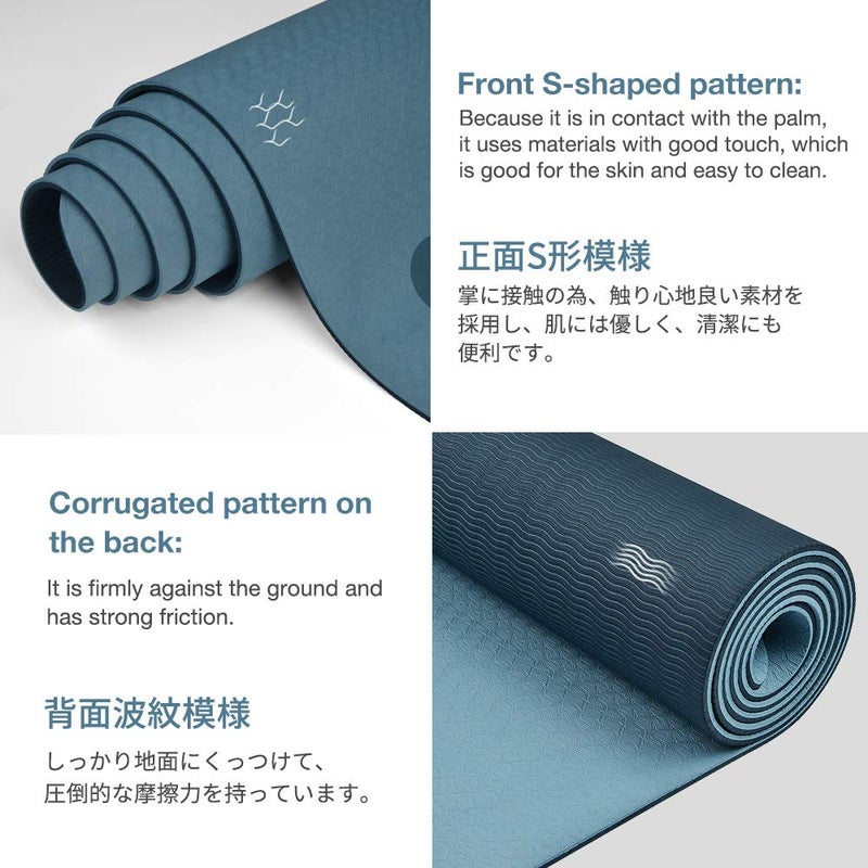 Gruper Yoga Mat Non Slip, Eco Friendly Fitness Exercise Mat with Carrying Strap,Pro Yoga Mats for Women,Workout Mats for Home, Pilates and Floor Exercises (Grey Blue/Black, Thickness-6mm) - Image 2